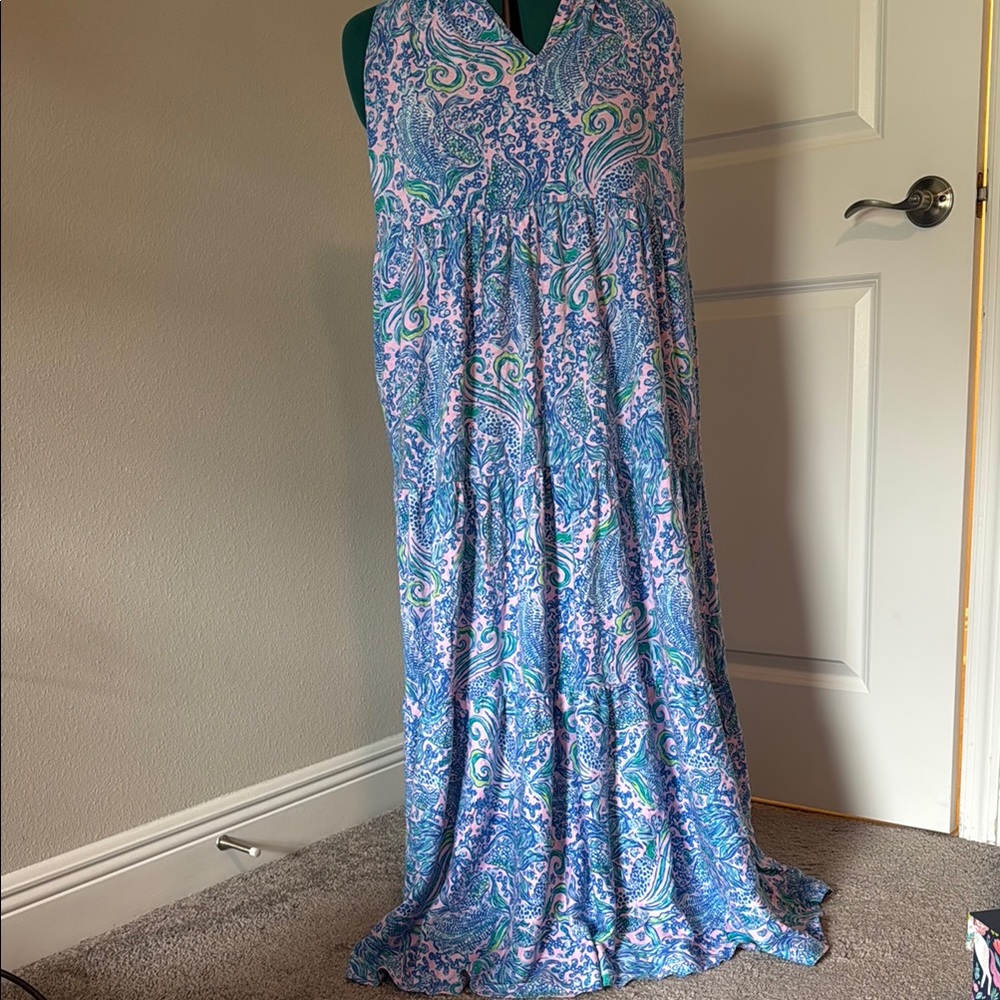 Lilly Pulitzer L/ full length/ Blue and Pink Paisley Maxi Dress